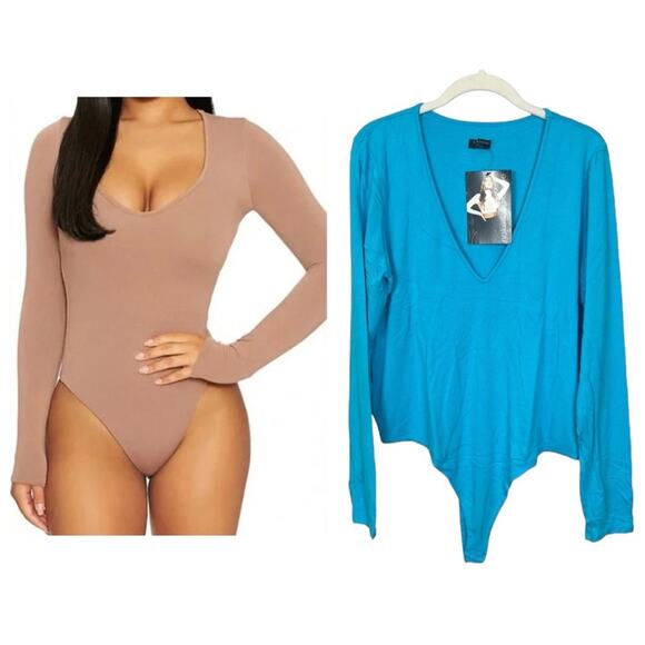 naked wardrobe Tops - NWT naked wardrobe NW Sculpt V-Neck Bodysuit sz 3X Ocean Blue Long Sleeve